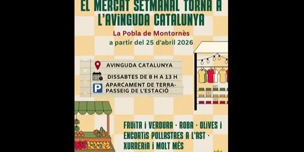 El mercat setmanal de la Pobla de Montornès es tornarà a muntar a l’avinguda Catalunya