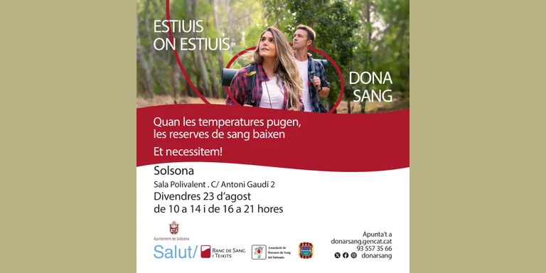 El Banc de Sang fa una crida a participar a l'acapte de sang de Solsona el proper dia 23