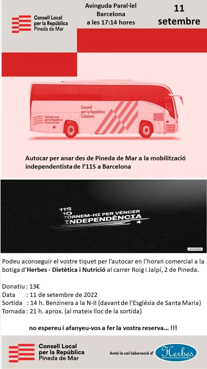 S'organitzen autocars per anar a Barcelona a la manifestació de l'11 de Setembre