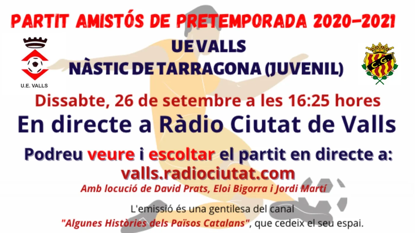 UE Valls-Juvenil Nàstic en directe a Ràdio Ciutat de Valls
