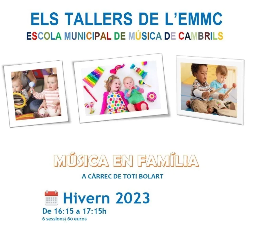 L’Escola de Música de Cambrils imparteix tallers de música en família aquest hivern