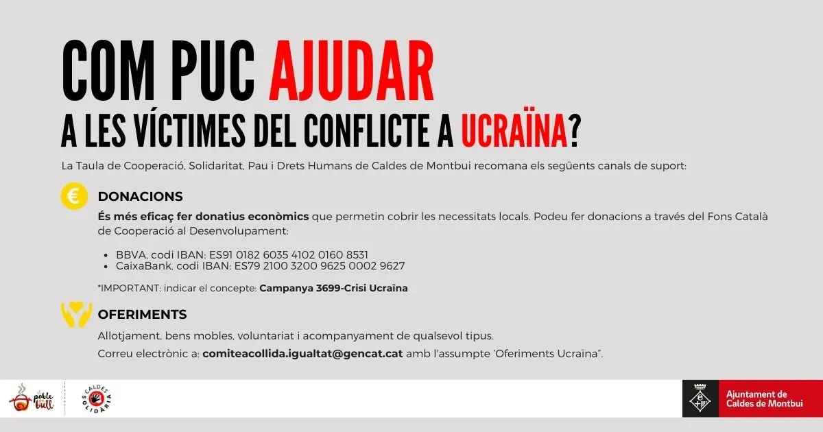 La taula de cooperació de Caldes acorda que la forma més efectiva d'ajudar la població ucraïnesa és a través d'aportacions econòmiques