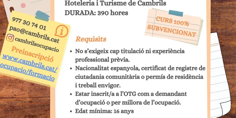 L’Ajuntament organitzarà un nou curs d’Operador de Cuina subvencionat per la Generalitat