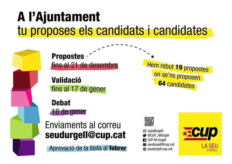 La CUP rep 19 propostes per configurar la candidatura a les municipals de la Seu