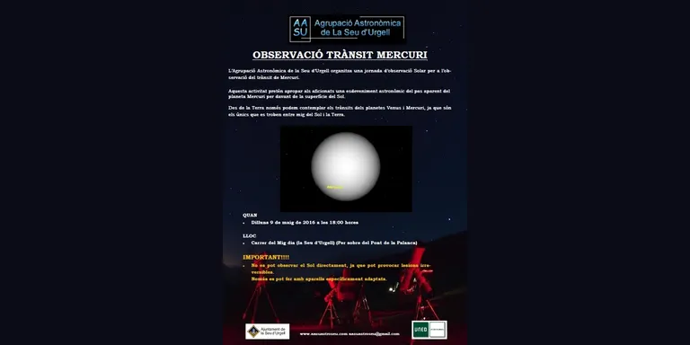 L'AASU organitza una observació del trànsit de Mercuri i unes jornades divulgatives