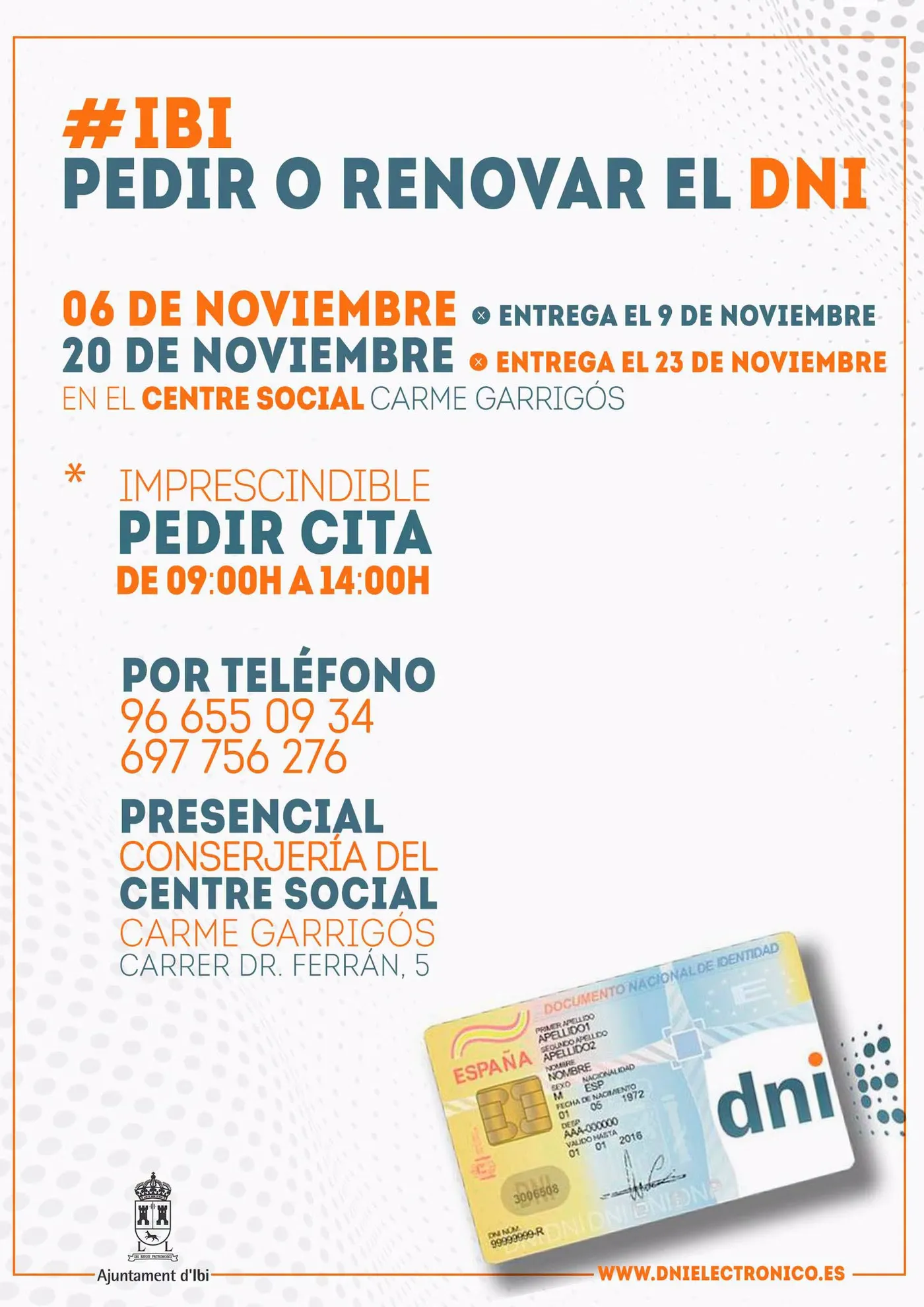 PIDE O RENUEVA EL DNI EN IBI - 6 y 20 de noviembre de 2026