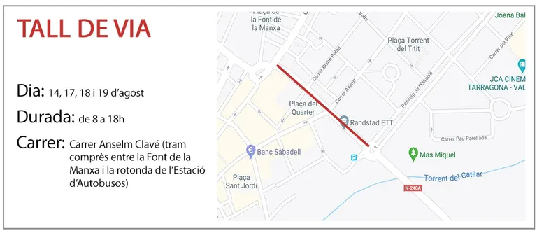 Tall de circulació de vehicles al carrer Anselm Clavé