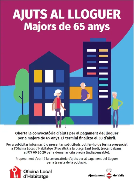 Oberta la convocatòria d’ajuts al lloguer d’habitatge per a majors de 65 anys