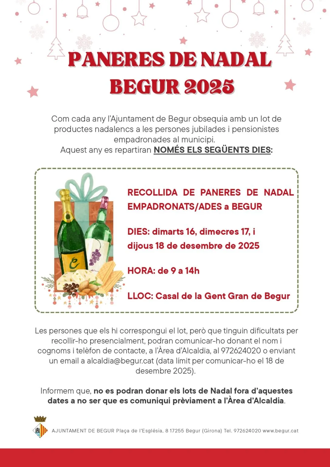 L’Ajuntament de Begur obsequia amb paneres de Nadal a les persones jubilades i pensionistes