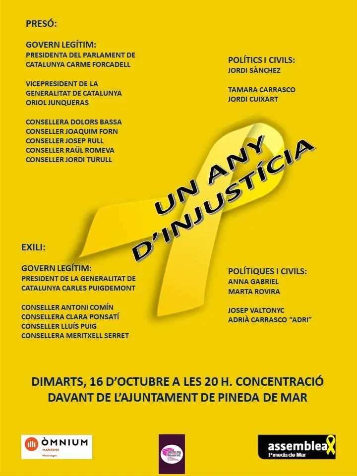 Concentracions de suport als 'Jordis' quan es compleix un any del seu empresonament preventiu