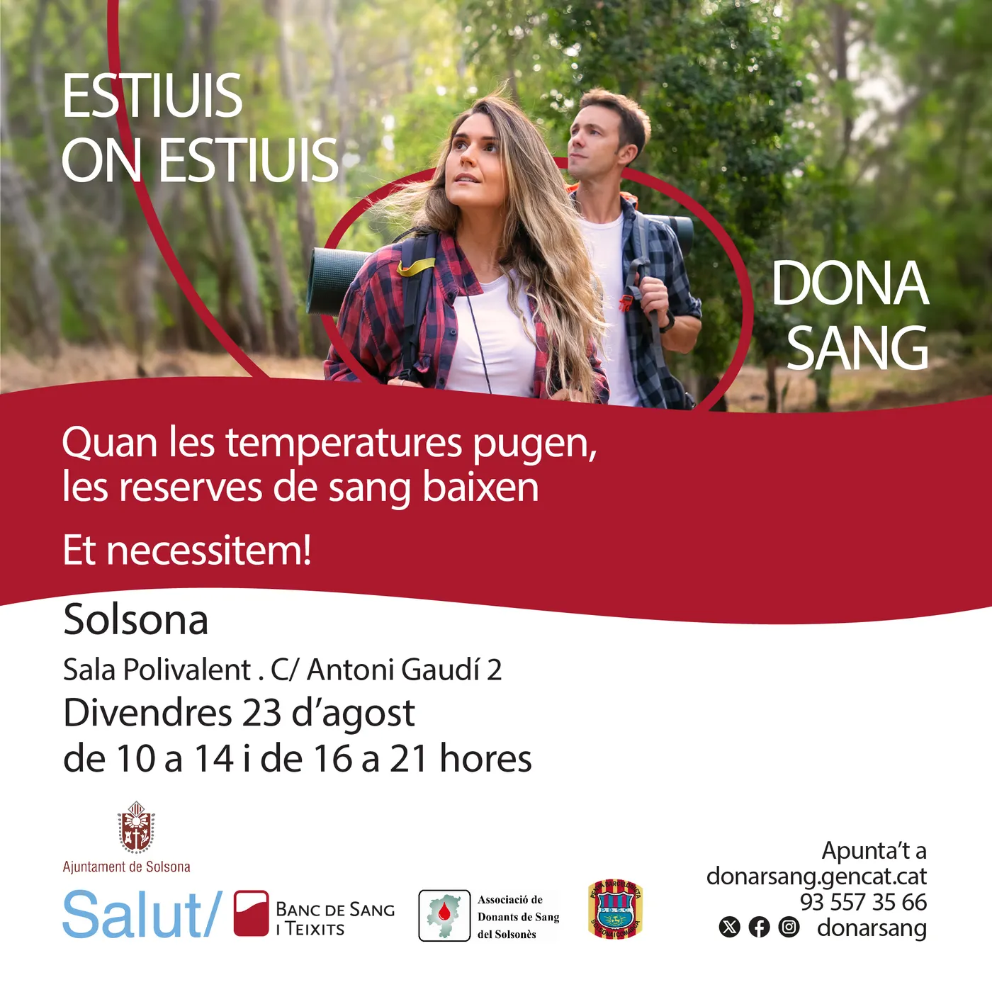 El Banc de Sang fa una crida a participar a l'acapte de sang de Solsona el proper dia 23