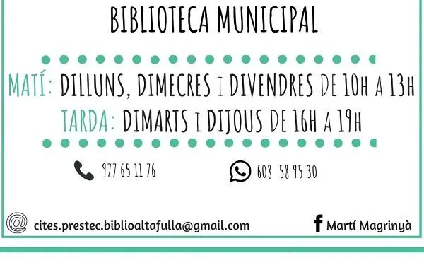La Biblioteca Municipal d’Altafulla ja admet usuaris sense cita prèvia