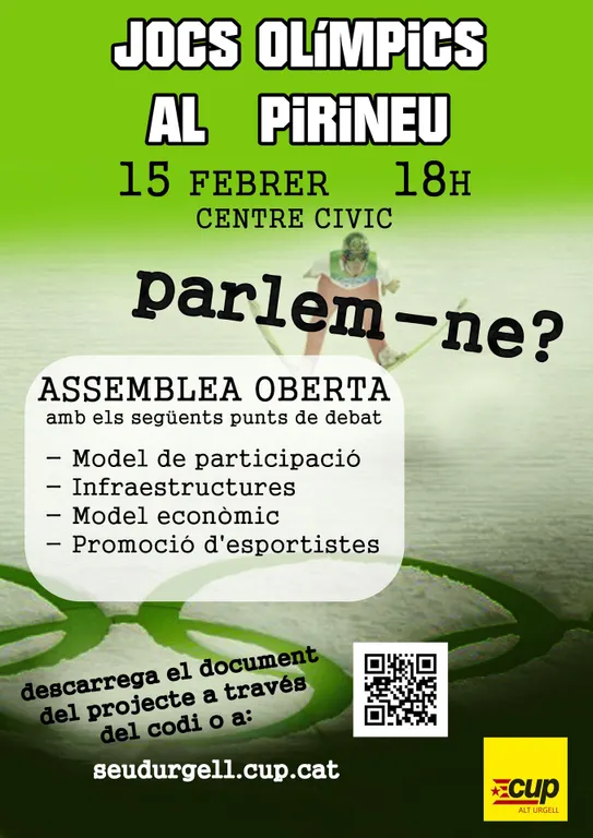 La CUP organitza un debat sobre els Jocs Olímpics d'Hivern Barcelona-Pirineu