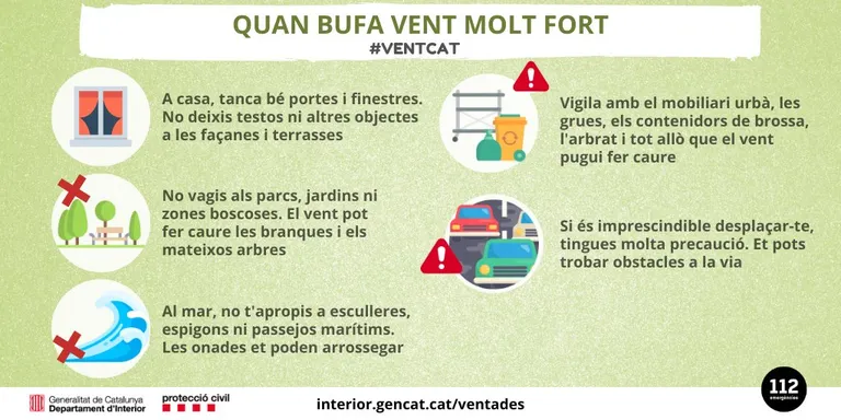 Protecció Civil de la Generalitat manté activada la fase d’Alerta del pla VENTCAT