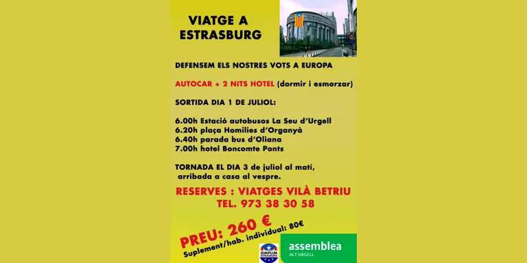 L'ANC Alt Urgell organitza un viatge a Estrasburg per "defensar els vots a Europa"