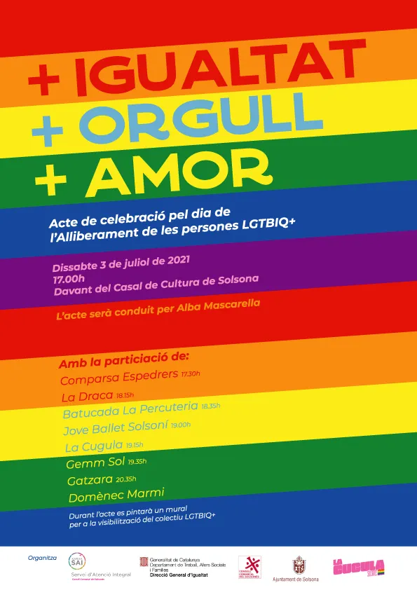 Solsona celebrarà el Dia per a l'alliberament LGTBIQ+ amb un acte festiu i familiar el proper dia 3