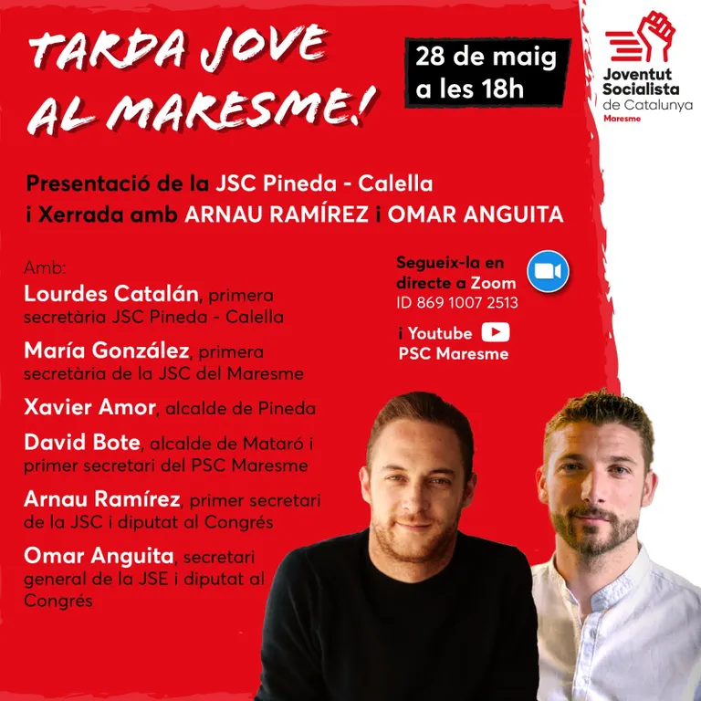 Presentació de les Joventuts Socialistes de Pineda i Calella amb un acte a les xarxes socials i Youtube del PSC Maresme