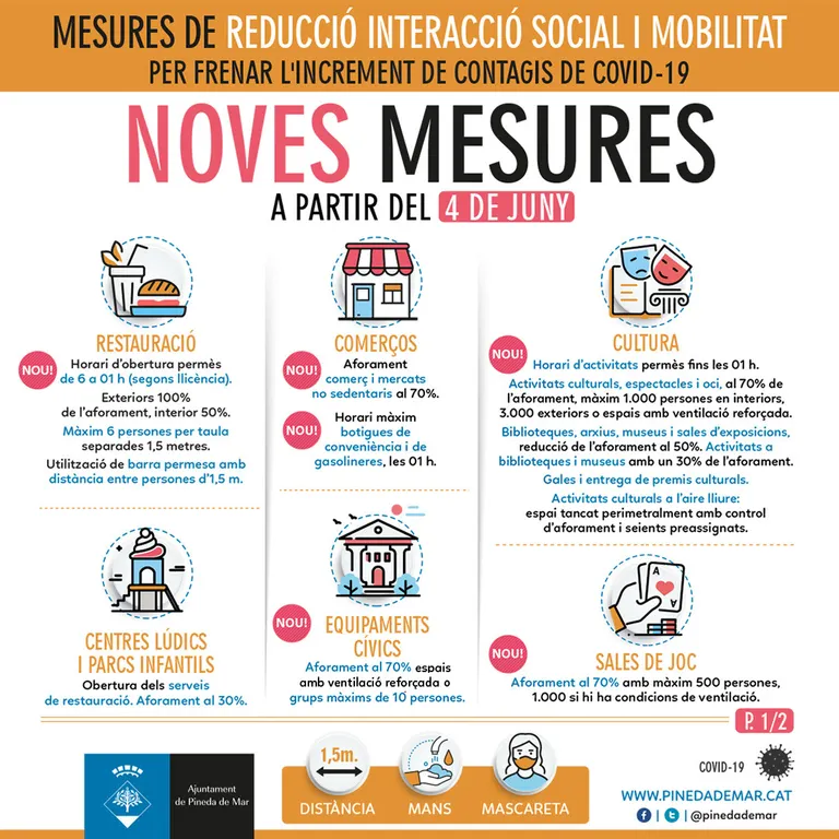 Noves mesures anti COVID: ampliació d'horari a la restauració i gimnasos i autorització per festes majors i revetlles