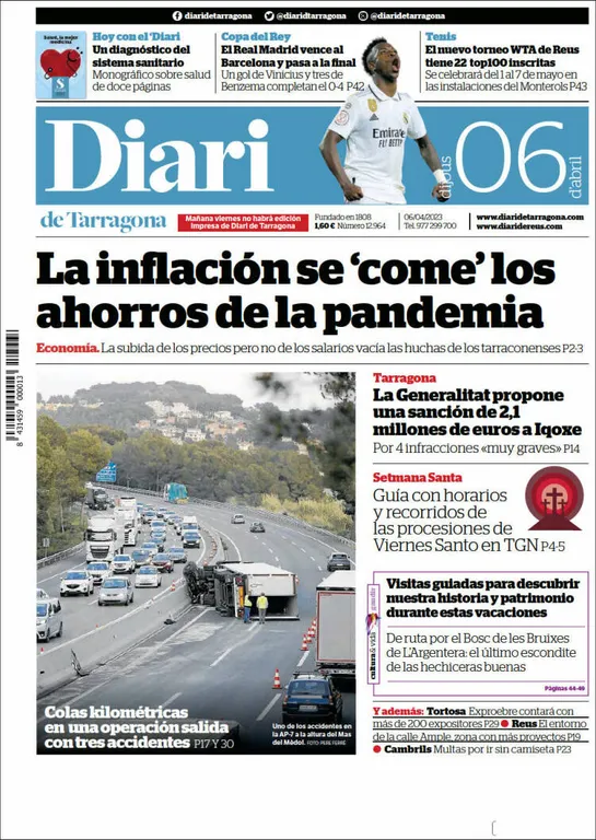 Consulta les portades dels diaris d'aquest 6 d'abril