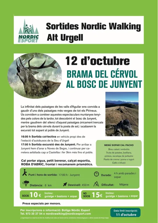 Sortida de marxa nòrdica per escoltar la brama del cérvol al bosc de Junyent