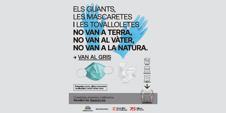 Una nova campanya de reciclatge de residus insisteix en la gestió correcta de mascaretes, guants i tovalloletes humides