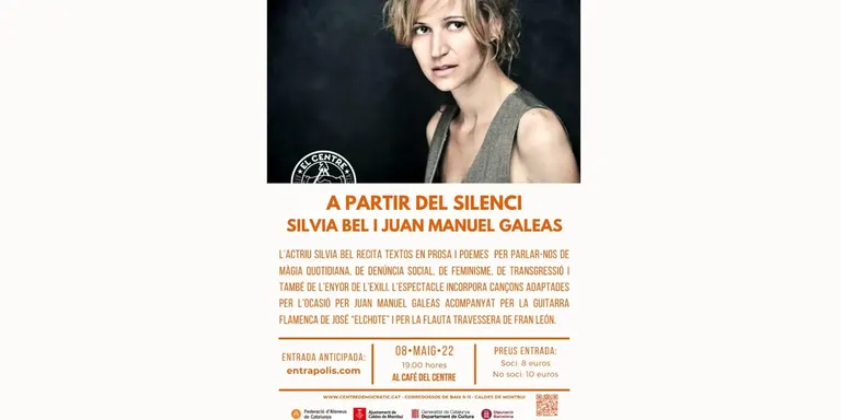 L'actriu Sílvia Bel recitarà textos acompanyada de música a l'ateneu El Centre en l'espectacle 'A partir del silenci'