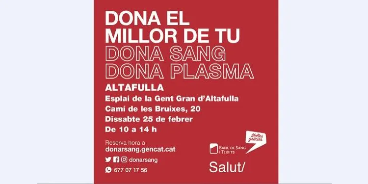 Jornada de donació de sang i plasma, aquest dissabte a Altafulla