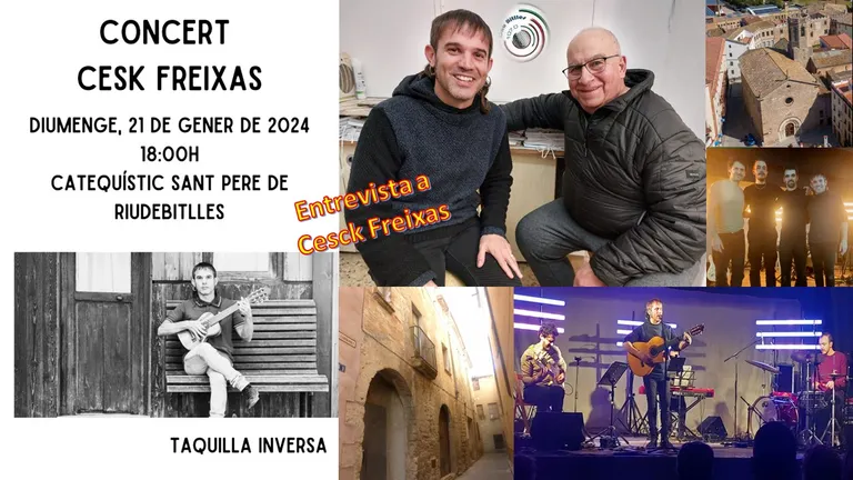 Entrevista a Cesk Freixas, al seu assaig al Catequístic de Sant Pere de Riudebitlles del seu proper concert.
