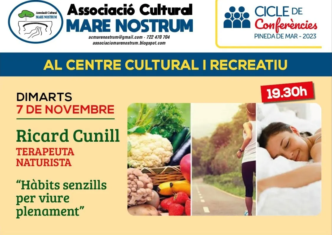 El terapeuta naturista Ricard Cunill parlarà d'hàbits saludables