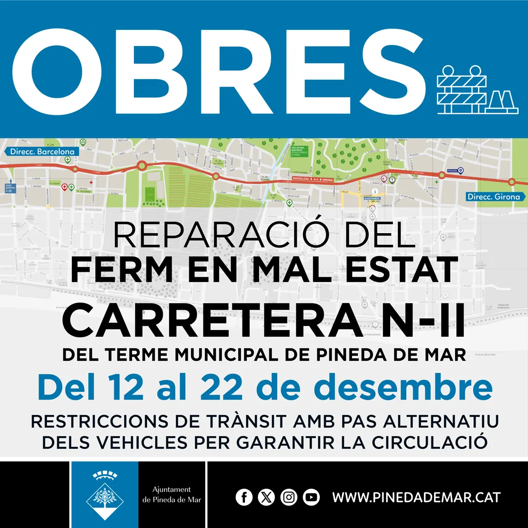 Reparació del ferm de la carretera Nacional-II al seu pas pel terme municipal de Pineda