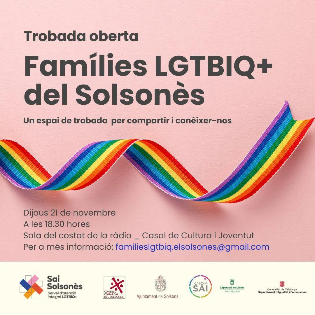El Servei d'Atenció Integral comarcal organitza una trobada oberta de famílies LGTBIQ+ del Solsonès