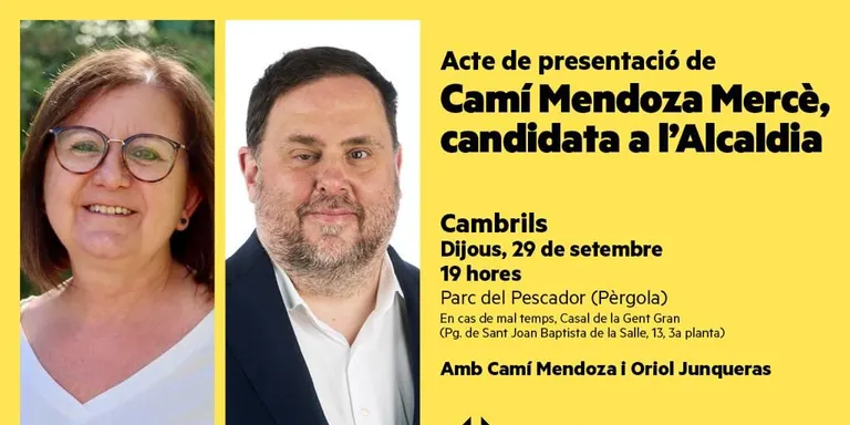 Oriol Junqueras participarà en l’acte de presentació de Camí Mendoza com a candidata a l’alcaldia