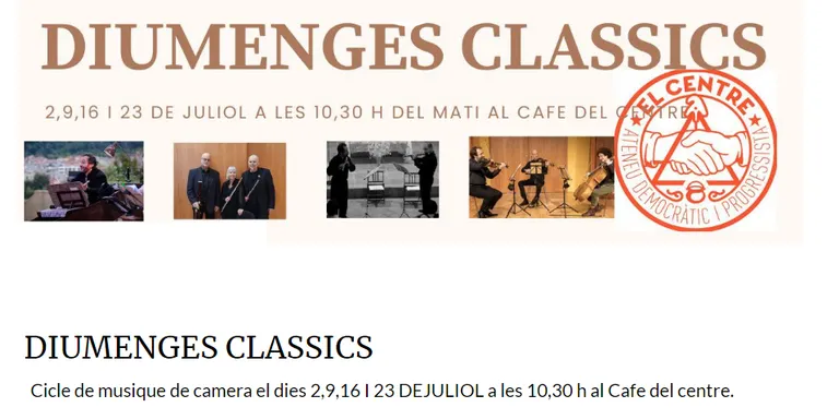 L’ateneu el Centre estrenarà al juliol un cicle de matinals de música clàssica