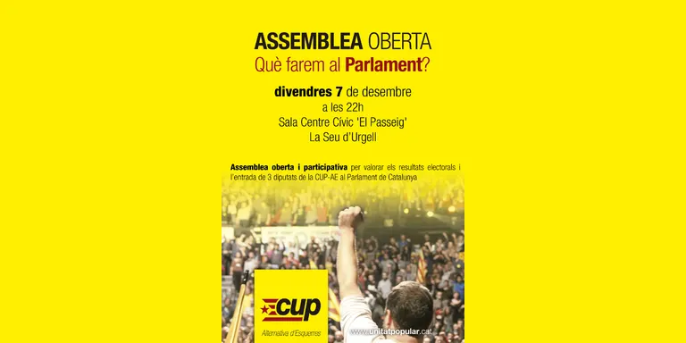 Assemblea oberta per debatre el paper de la CUP al Parlament