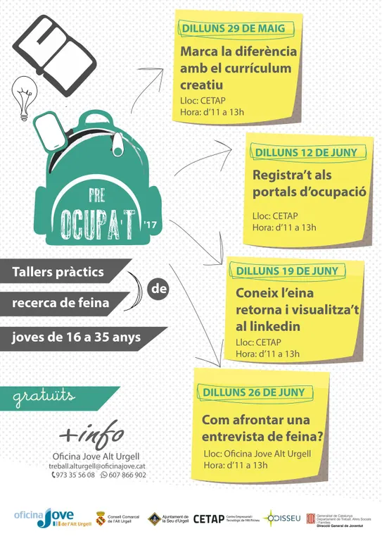 Tallers pràctics i gratuïts adreçats a joves que es trobin en procés de recerca de feina