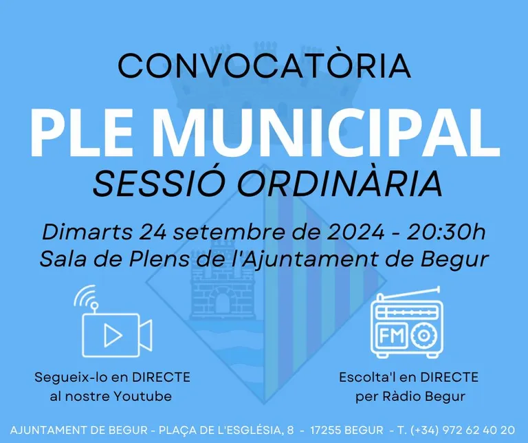 24 de setembre: Ple municipal ordinari de l’Ajuntament de Begur