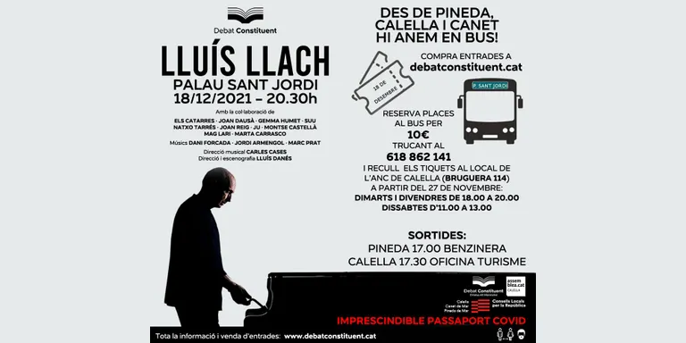 Autocars des de Pineda per anar al concert de Lluís Llach el proper 18 de desembre al Palau Sant Jordi