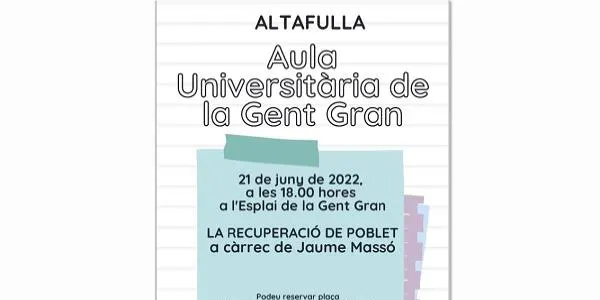 Nova sessió de l'Aula Universitària de la Gent Gran d'Altafulla