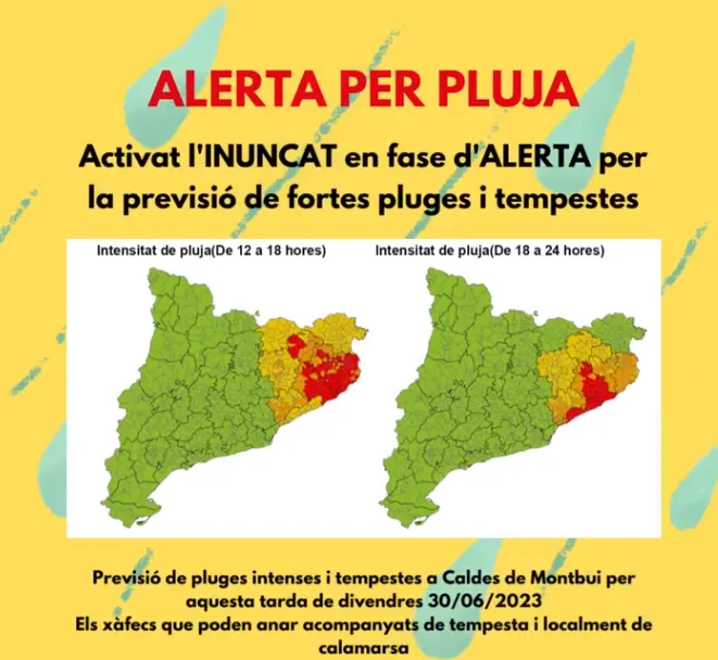 Dos pins cauen a causa del vent i tallen la carretera del Farell en el dia de més pluja a Caldes en el que va d’any