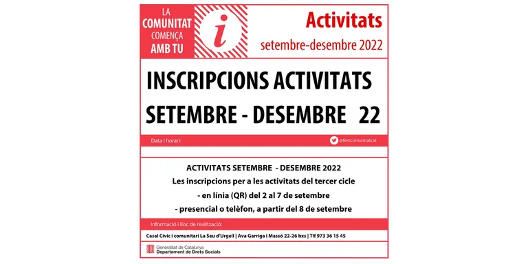 Obertes les inscripcions a les activitats de tardor del Casal Cívic i Comunitari de la Seu d'Urgell
