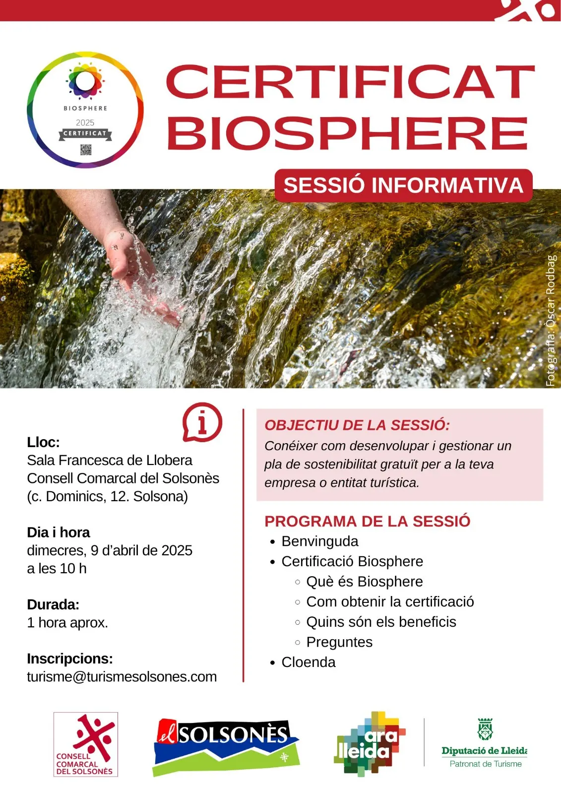 Organitzen una sessió informativa a Solsona pel sector turístic per aconseguir un certificat de sostenibilitat