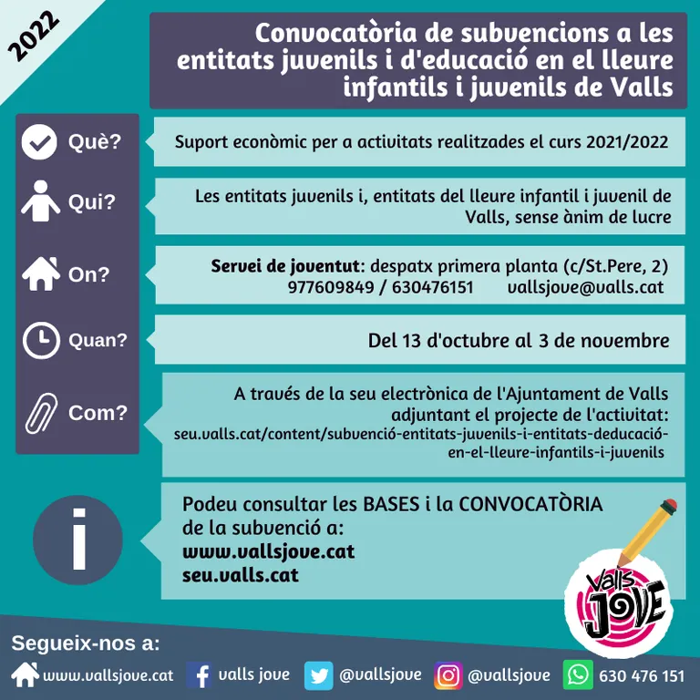 Nova convocatòria de subvencions per a les entitats juvenils i d’educació per al lleure