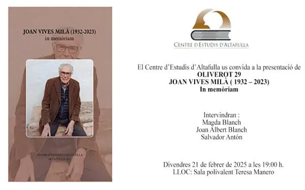 El nou número de L’Oliverot homenatja el Fill Predilecte d’Altafulla Joan Vives i Milà