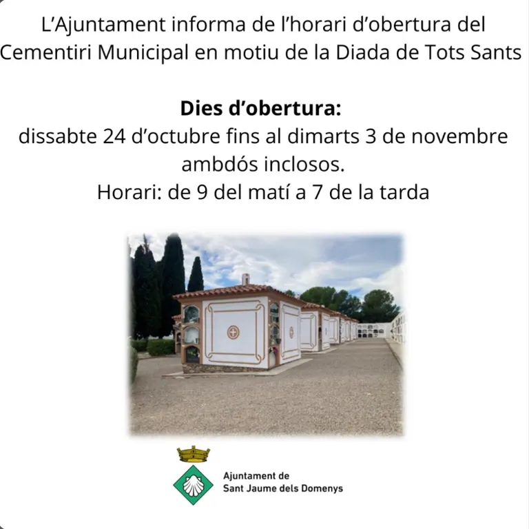 Horaris del cementiri municipal per Tots Sants