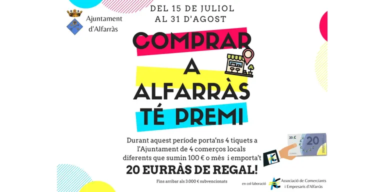 L’Àrea de Promoció Econòmica de l’Ajuntament d’Alfarràs posarà en marxa una campanya per promoure i potenciar el comerç local de proximitat. Una acció que generarà un moviment de 18.000€