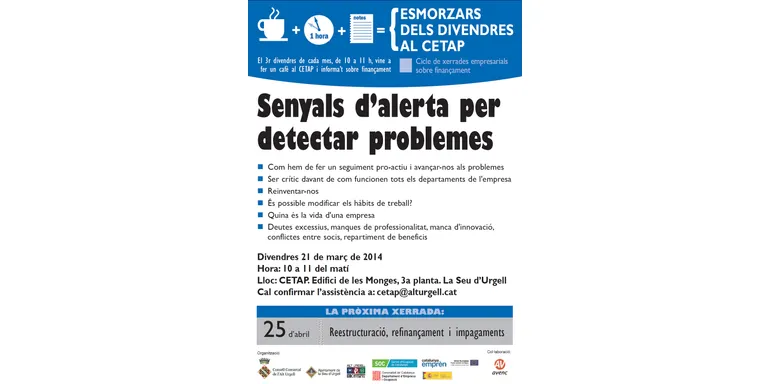La detecció de problemes a l'empresa és el tema que centrarà el nou esmorzar dels divendres al CETAP