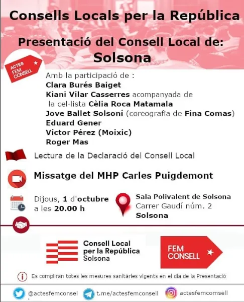 El Consell Local per la República de Solsona es presenta dijous