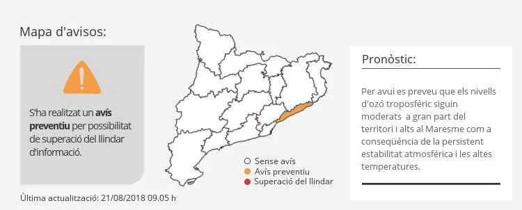 Aquest dimarts, possible augment del nivell d’ozó troposfèric al Maresme