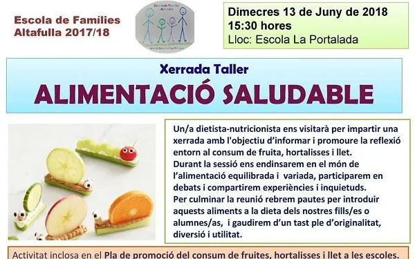 Xerrada sobre nutrició de l’Escola de Famílies d’Altafulla, aquest dimecres a la Portalada