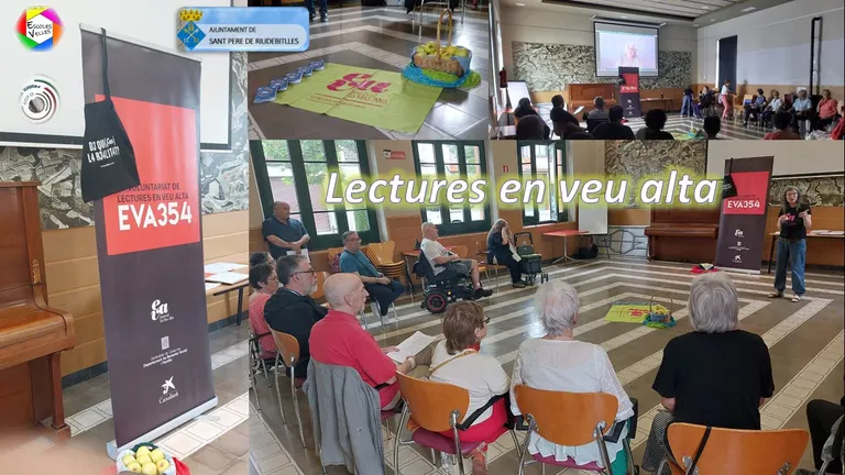 Presentació de la primera sessió de lectures en veu alta del EVA354 a Sant Pere de Riudebitlles, en el marc del Festival EVA amb el nostre grup de SAVIESA POPULAR.